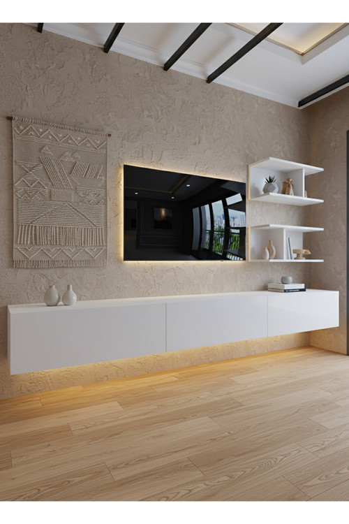 RESİTAL LEDLİ DUVARA MONTE TV SEHPASI - BEYAZ - W6012-1