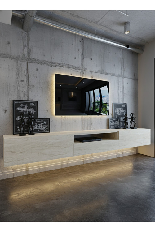 RESİTAL LEDLİ DUVARA MONTE TV SEHPASI - TRAVERTEN - W6016-8
