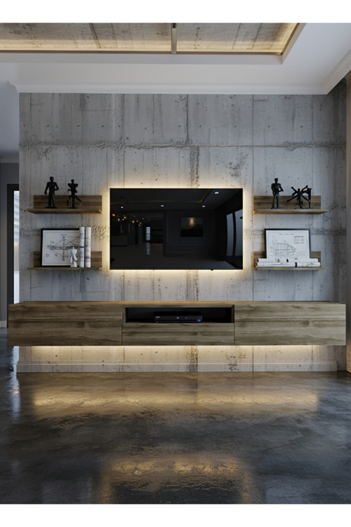 RESİTAL LEDLİ DUVARA MONTE TV SEHPASI - CEVİZ - W6017-2
