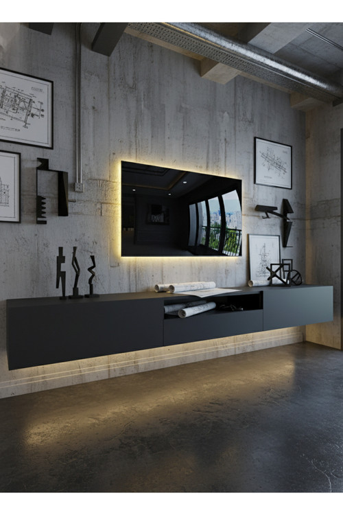 RESİTAL LEDLİ DUVARA MONTE TV SEHPASI - ANTRASİT - W6016-4