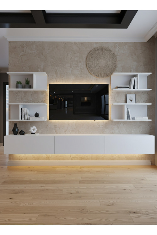 RESİTAL LEDLİ DUVARA MONTE TV SEHPASI - BEYAZ - W6010-1