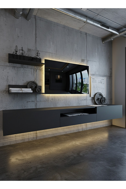 RESİTAL LEDLİ DUVARA MONTE TV SEHPASI - ANTRASİT - W6019-4