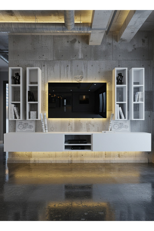 RESİTAL LEDLİ DUVARA MONTE TV SEHPASI - BEYAZ - W6004-1