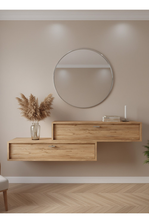 Resital Dresuar Çam Silver - Modern Duvara Monte Antre Mobilyası