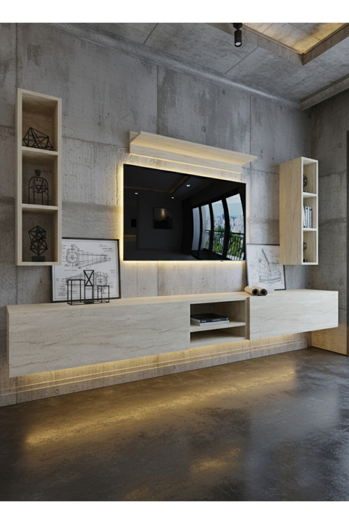 RESİTAL LEDLİ DUVARA MONTE TV SEHPASI - TRAVERTEN - W6001-8