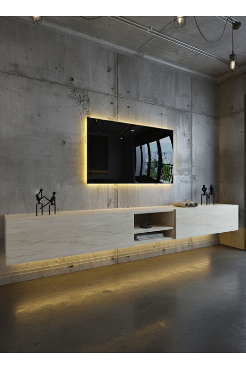 RESİTAL LEDLİ DUVARA MONTE TV SEHPASI - TRAVERTEN - W6009-8