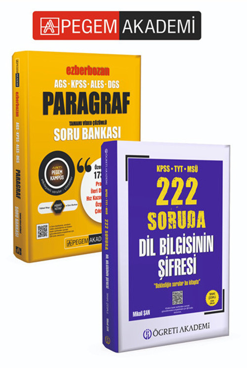 PEGEM AKADEMİ KPSS TYT MSÜ 222 Soruda Dil Bilgisi Tamamı Çözümlü Özgün Sorular + AGS-KPSS-ALES-DGS Ezberbozan Paragraf Tamamı Video Çözümlü Soru Bankası Seti (2.Kitap)