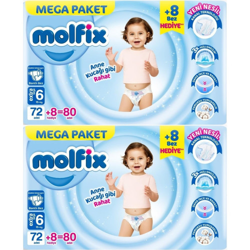 Bebek Bezi Beden:6 (15+Kg) Extra Large 160 Adet Mega Ekonomik Fırsat Pk