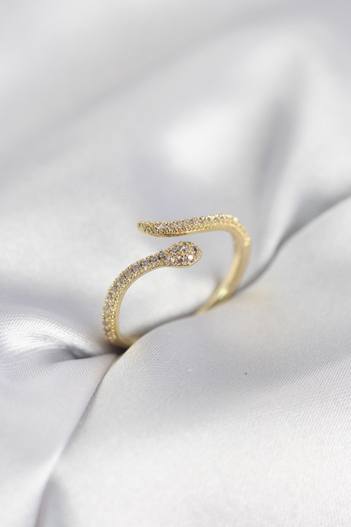 Gold Renk Yılan Model Zirkon Taşlı Kadın Yüzük - EBJ260214W39666