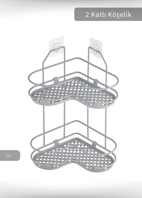 Banyo Rafı Mutfak Rafı Paslanmaz Baharatlık 2 Katlı Köşelik Şampuanlık Krom