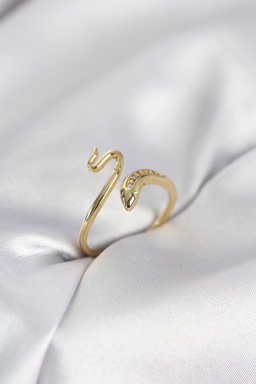 Gold Renk Yılan Model Zirkon Taşlı Kadın Yüzük - EBJ260214W39727