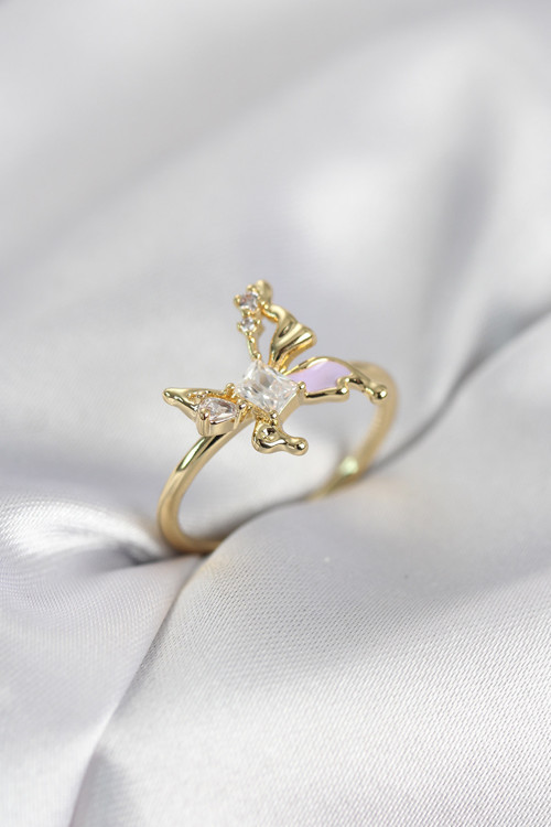 Gold Renk Kelebek Model Zirkon Taşlı Kadın Yüzük - EBJ260214W39733