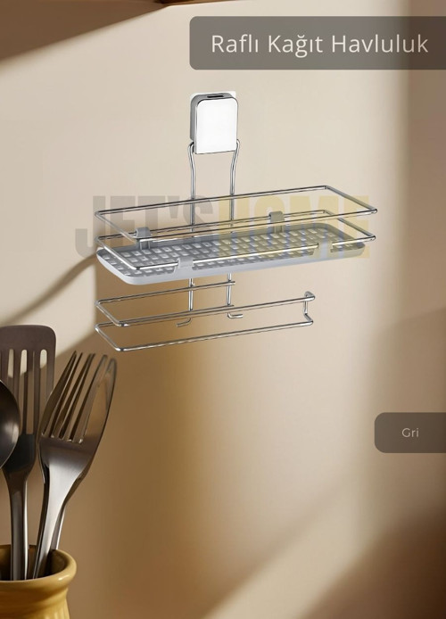 Yapışkanlı Raflı Kağıt Havluluk Paslanmaz Peçetelik Çelik Banyo Havluluk Düzenleyici Gri