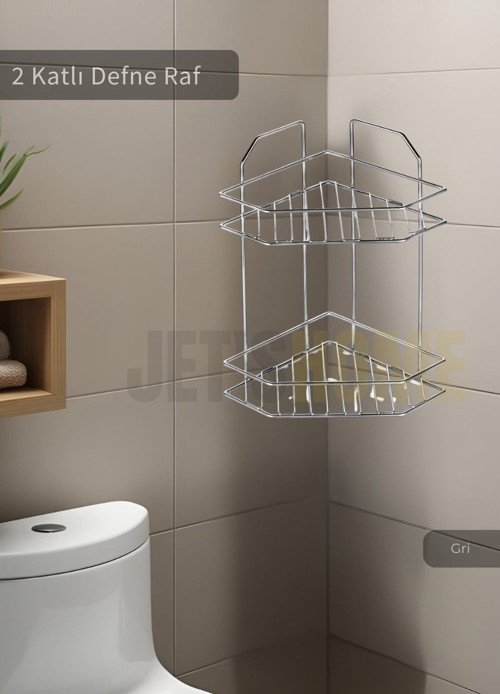 Banyo Rafı Mutfak Rafı Paslanmaz Baharatlık 2 Katlı Köşelik Şampuanlık Krom