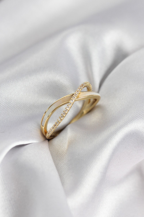 Zirkon Taşlı Sarmal Sedefli Gold Renk Kadın Yüzük - EBJ260214W39521