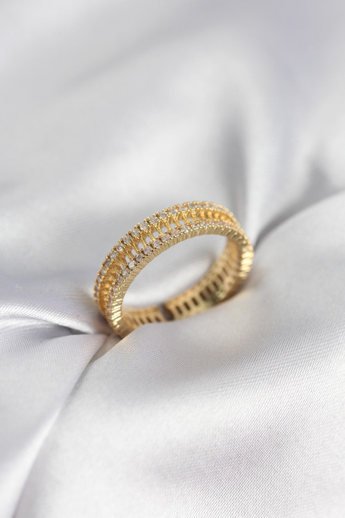 Gold Renk Minimal Zirkon Taşlı Kadın Yüzük - EBJ260214W39551