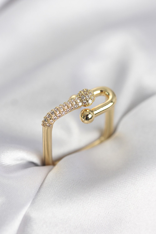 Gold Renk Zirkon Taşlı Tifani Model Kare Kadın Yüzük - EBJ260214W39595