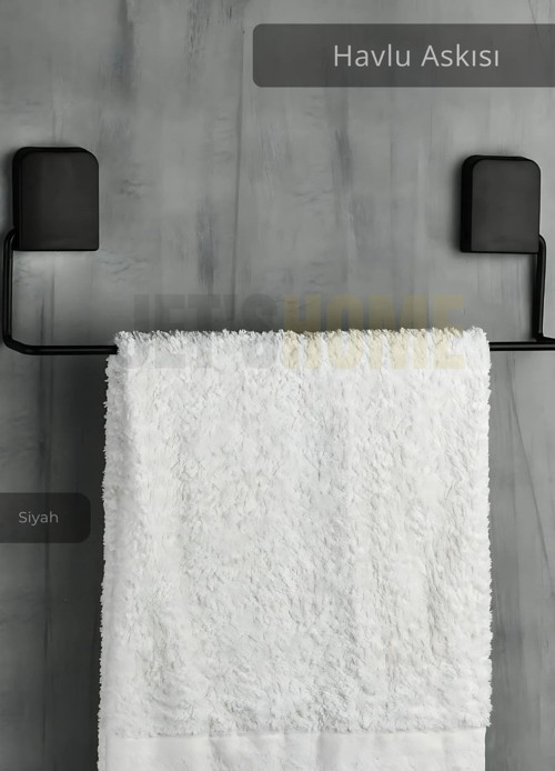 Havlu Askısı Paslanmaz Çelik Yapışkanlı Banyo Havluluk Düzenleyici Siyah