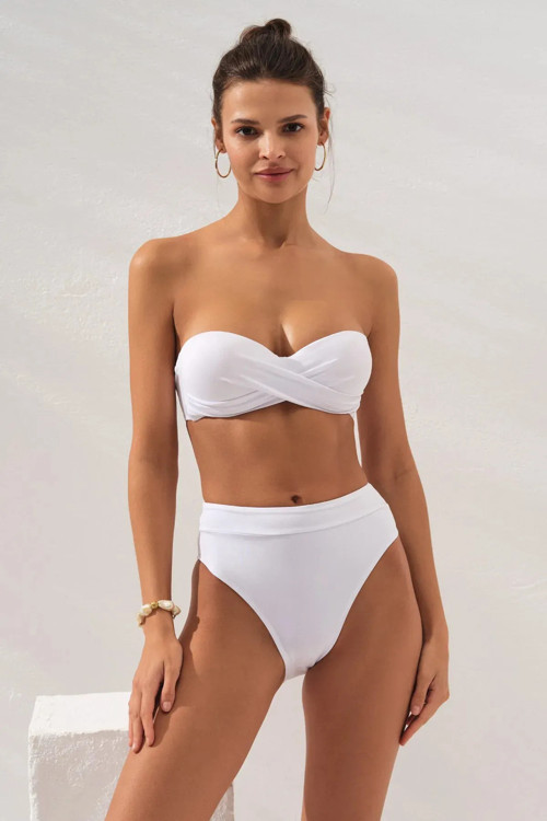 Bonie Dolgulu Tak-Çıkar Omuz Askılı Straplez Yüksek Bel Bikini Takımı