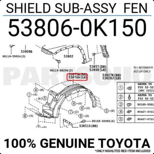 Toyota Hilux Ön Çamurluk Davlumbazı 2X2 Sol 2015- (Oem No: 538060K150)