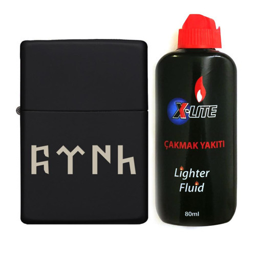 Benzinli Çakmak Benzin Seti Siyah Göktürkçe Türk