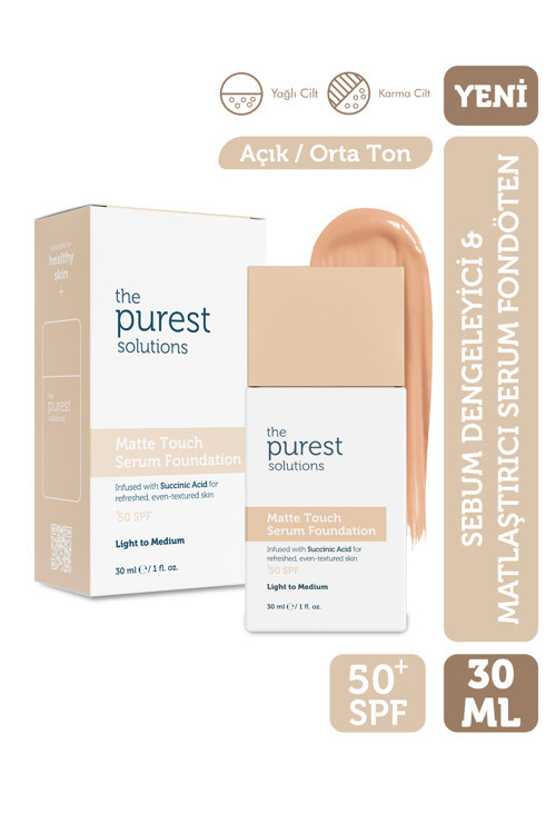 Sebum Dengeleyici & Matlaştırıcı Serum Fondöten SPF 50+, 30 ml – Açık / Orta Ton