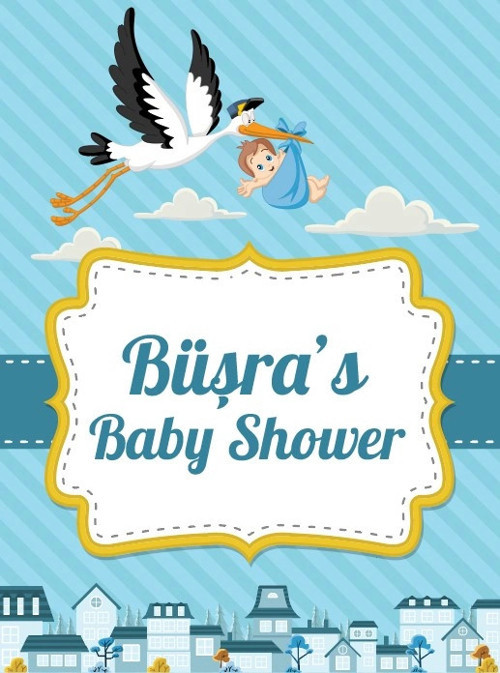 Mavi Çizgili Leylek Temalı Baby Shower Afişi 100x150 Cm