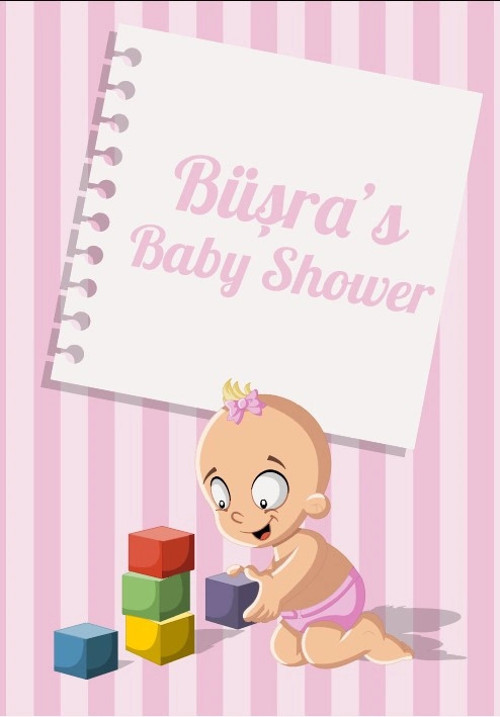 Pembe Çizgili Bebek Temalı Baby Shower Afişi 100x150 Cm