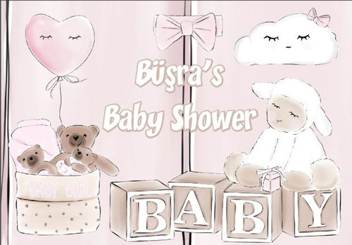 Pembe Oyuncak Temalı Baby Shower Afişi 50x70 Cm
