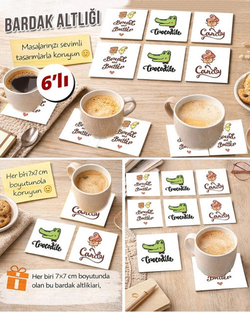 Sevimli Timsah 7x7 – 6’lı Set Dekoratif Kare Tasarım