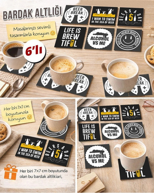 Bira Temalı 4 7x7 – 6’lı Set Dekoratif Kare Tasarım