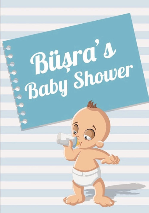 Mavi Çizgili Bebek Temalı Baby Shower Afişi 35x50 Cm