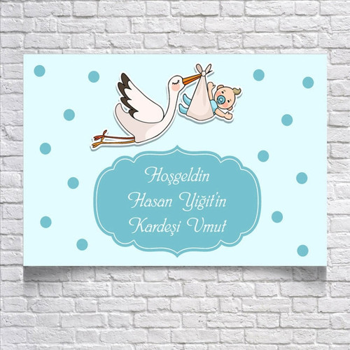 Mavi Leylek Temalı Baby Shower Afişi 35x50 Cm