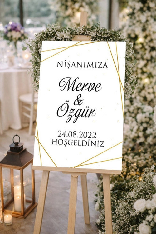 Gold Detaylı Düğün, Nişan ve Söz Karşılama Panosu – 50x70 cm
