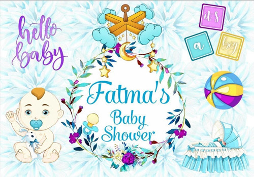 Mavi Bebek Arabası Temalı Baby Shower Afişi 100x150 Cm