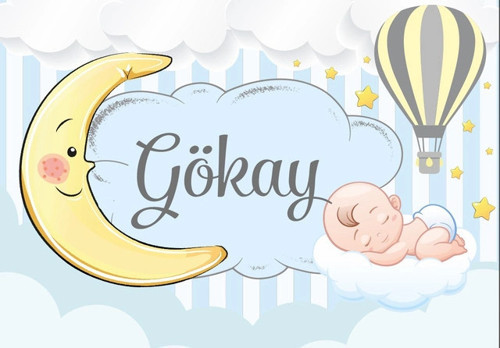 Mavi Ay ve Balon Temalı Baby Shower Afişi 50x70 Cm