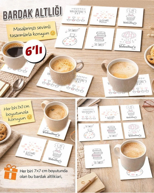 Sevgili Temalı 7x7 – 6’lı Set Dekoratif Kare Tasarım