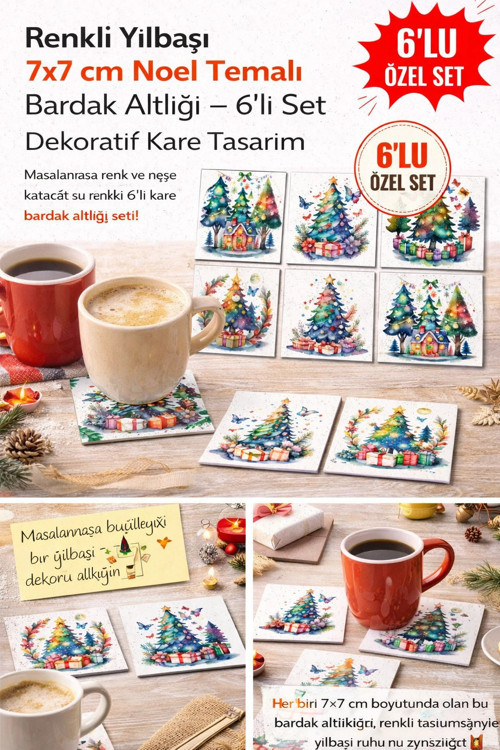 Renkli Yılbaşı 7x7 – 6’lı Set Dekoratif Kare Tasarım