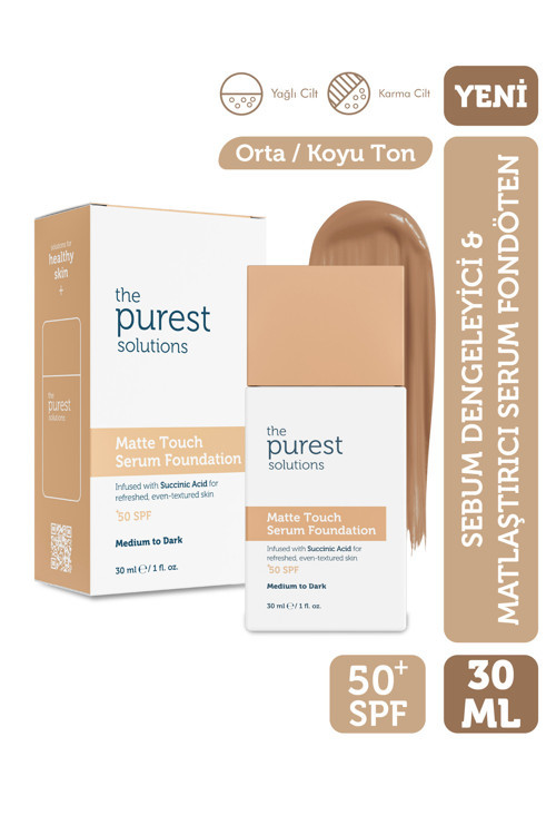 Sebum Dengeleyici & Matlaştırıcı Serum Fondöten SPF 50+, 30 ml – Orta / Koyu Ton