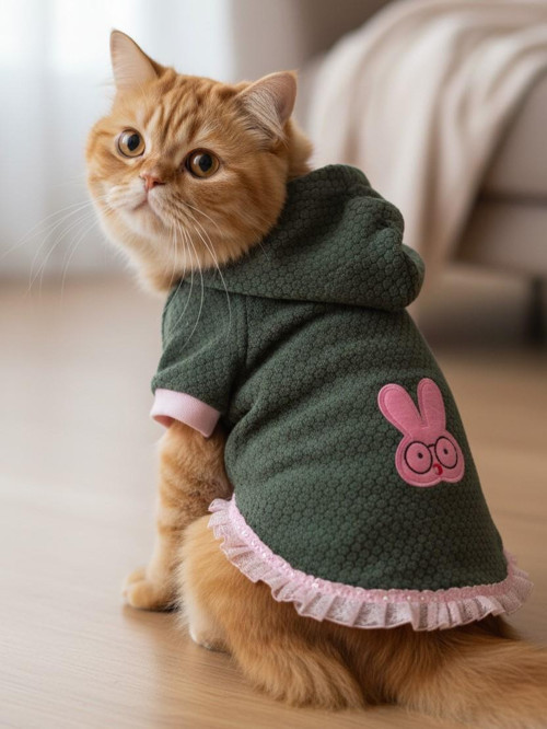 BunnyPop Kapüşonlu Kedi Elbisesi – Yeşil & Pembe