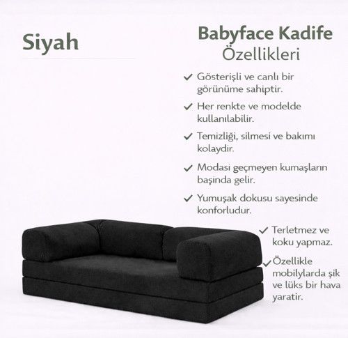 Kadife Kumaş Kanepe Babyface Kadife Modern Tasarım Konforlu ve Dayanıklı Katlanır Kanepe 90X200 cm