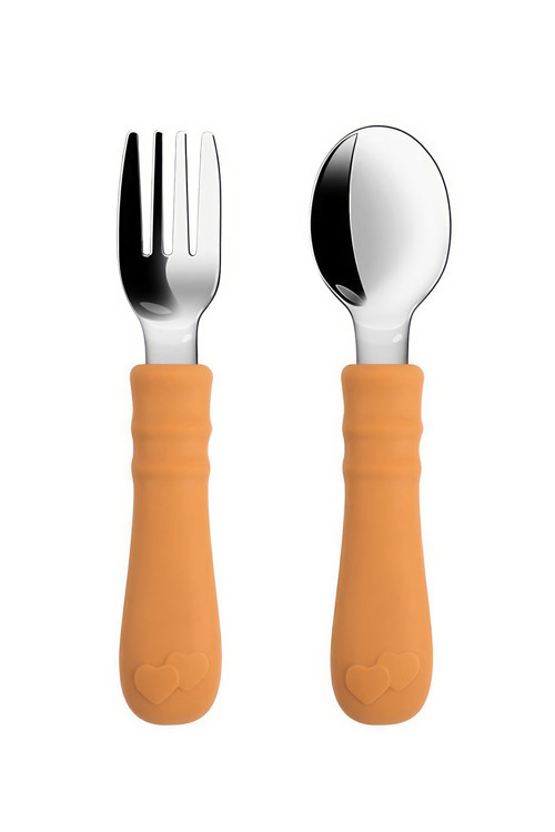 304 Çelik Turuncu Bebek Kaşık ve Çatal Set cin930tr