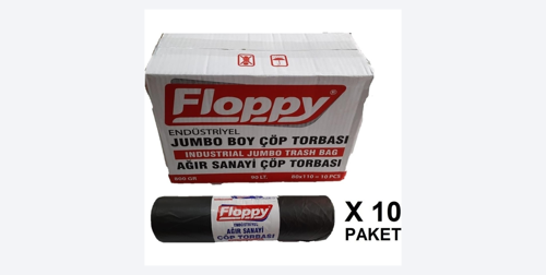 Ambalaj Marketim Floppy Endüstriyel Jumbo Siyah Çöp Torbası 80×110 cm 800 gr 10 Rulo