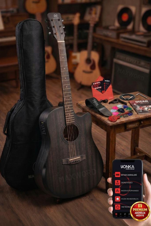 Luxury HCR-560BK-EQ Half Cutaway Elektro Akustik Gitar Seti