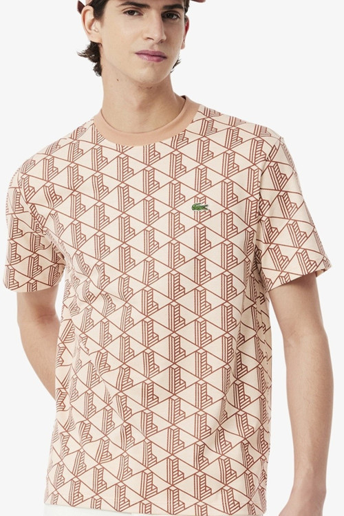 Classic Fit Monogram T-shirt Erkek Bisiklet Yaka Tişört Kiremit