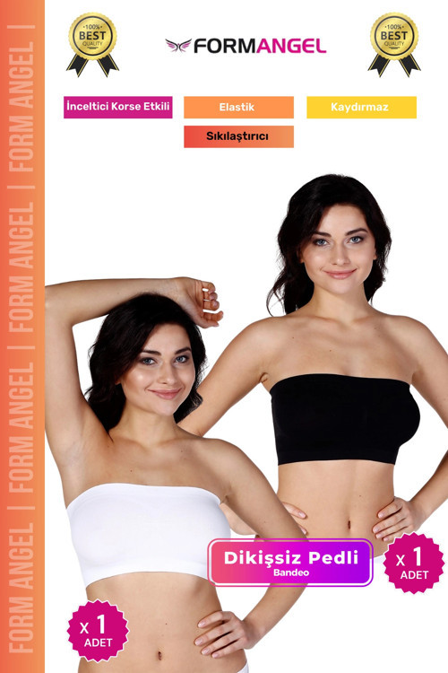 #Bandeo Seamless Toparlayıcı Kadın Basic Örme Dikişsiz Pedli Bandeo Büstiyer 2'li Set
