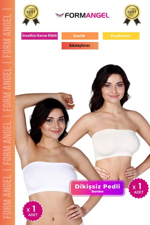 #Bandeo Seamless Toparlayıcı Kadın Basic Örme Dikişsiz Pedli Bandeo Büstiyer 2'li Set
