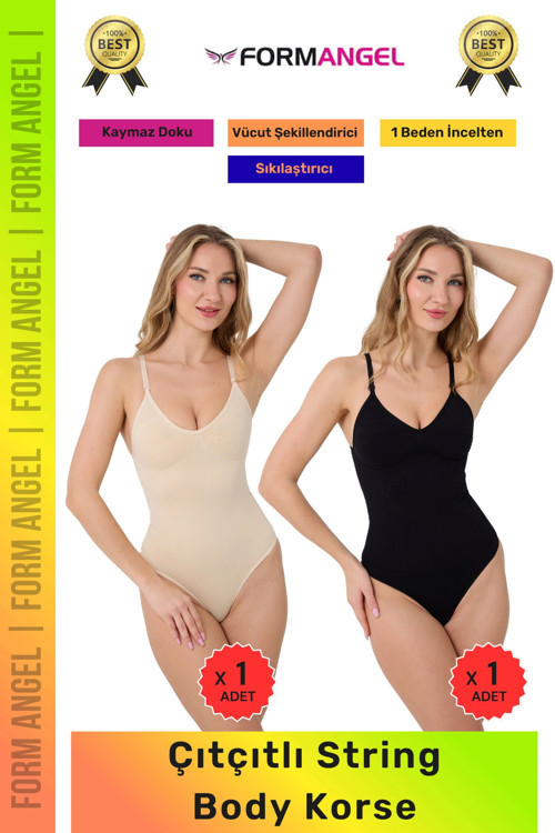 #Korse İz Bırakmayan Kaymaz Seamless Toparlayıcı Dikişsiz Kadın Çıtçıtlı String Body Korse 2'li Set