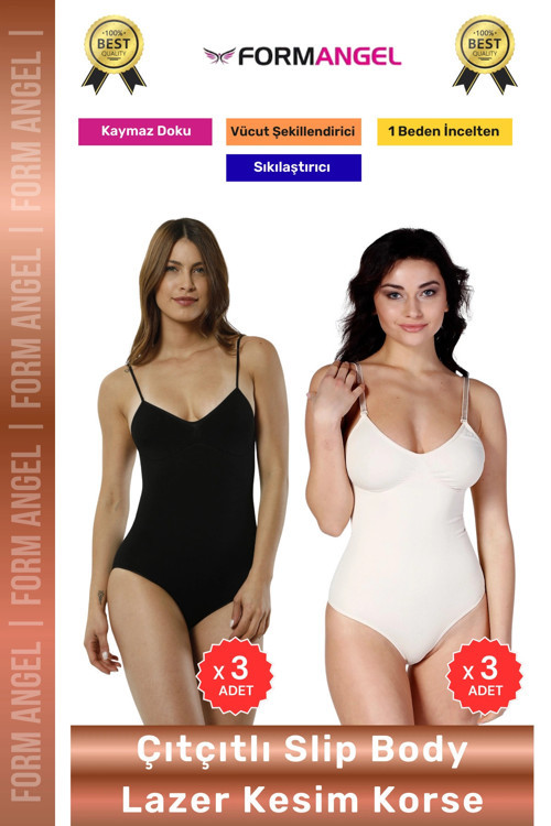 #Korse Lazer Kesim Seamless İz Göstermeyen Toparlayıcı Kaymayan Çıtçıtlı Slip Body Korse 6'lı Set