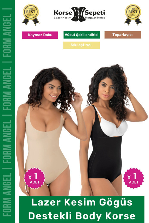 #Korse Kayma Önleyen 2 Beden Küçülten İz Yapmayan Lazer Kesim Göğüs Destekli Body Korse 2'li Set